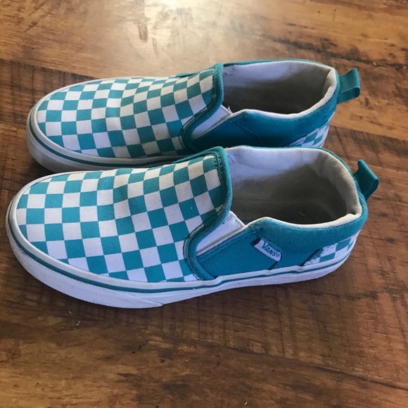 turquoise checkered vans
